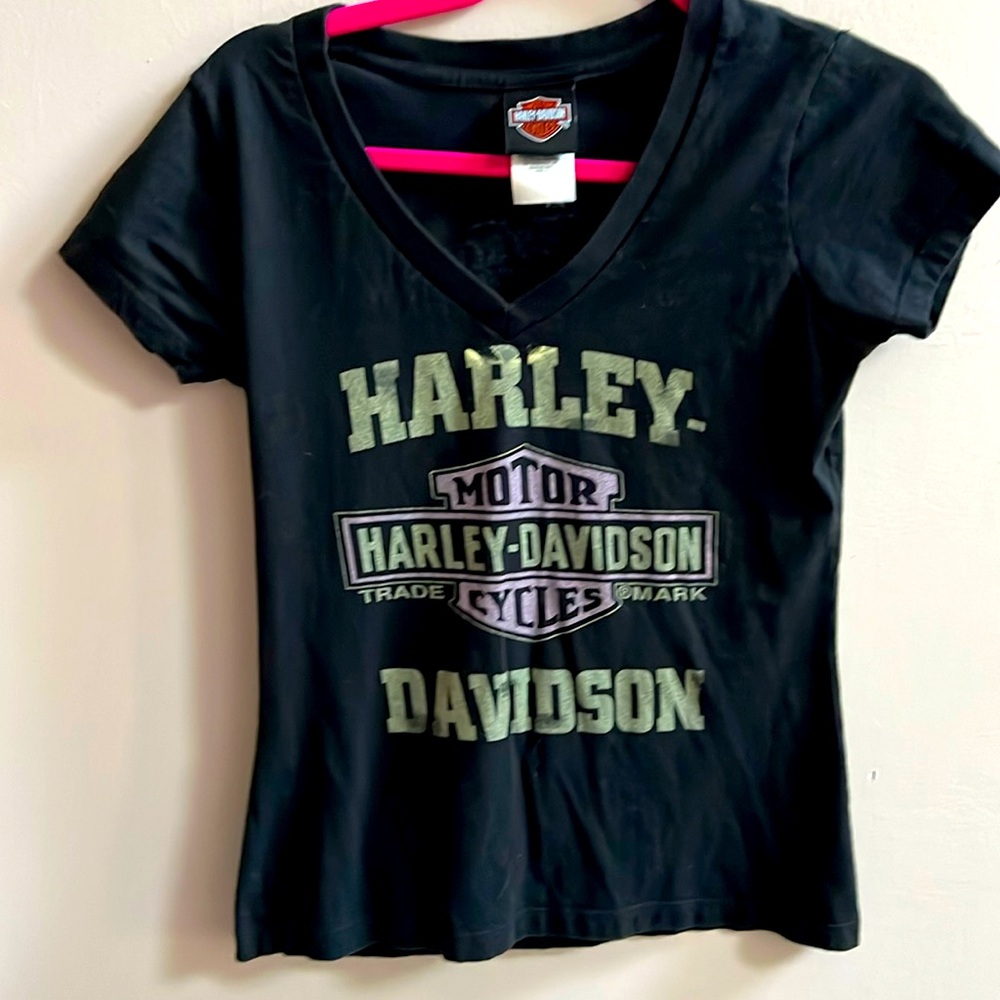 Women’s Harley Davidson V-Neck T-Shirt Black Size M Bradenton, Florida - Picture 1 of 5